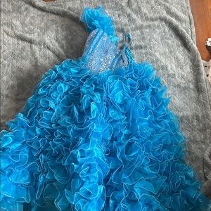 Blue Ruffled Kids pageant dress